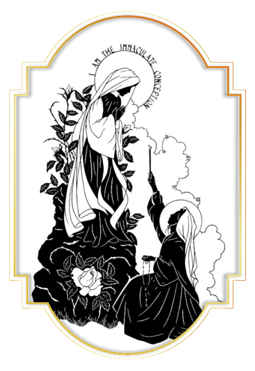 I Am the Immaculate Conception — woodcut style illustration